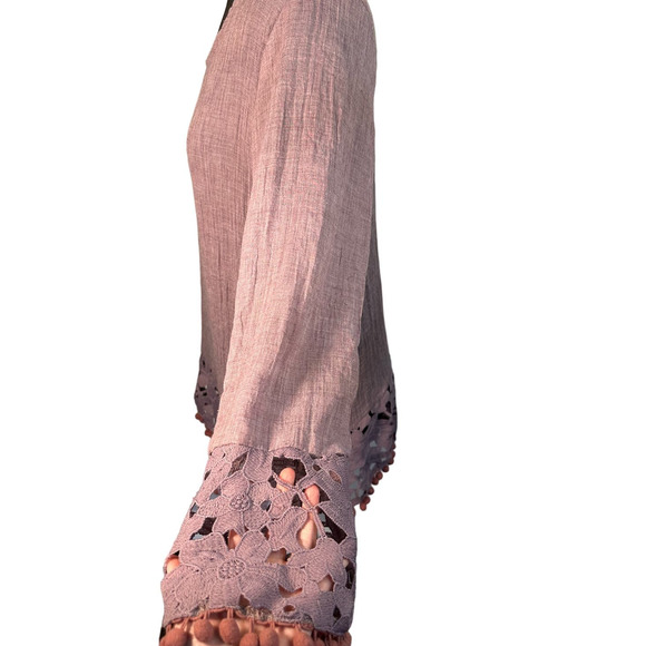 Retro Threads Purple Guazy Lace Trim Bell Sleeve Tunic, Size L - Picture 3 of 10